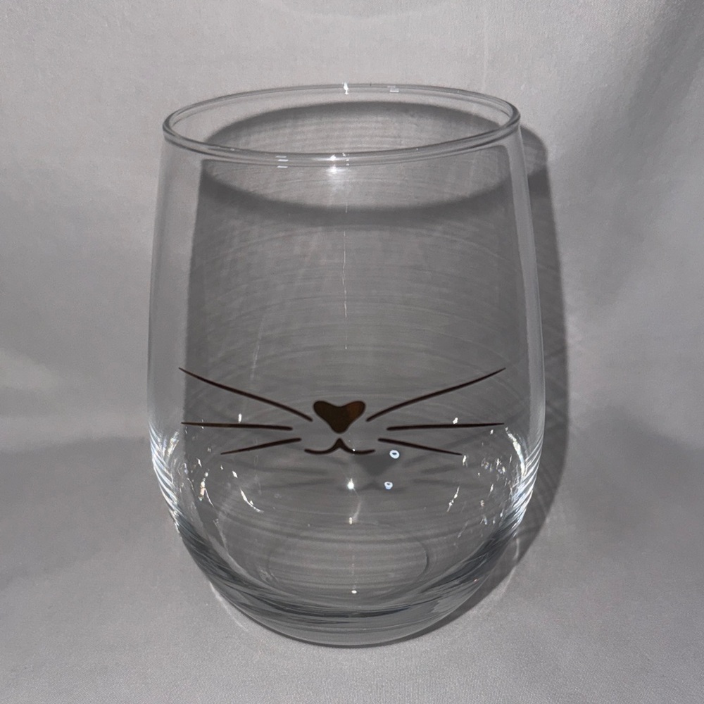 Cat Lady Whisker Stemless Wine Glasses Set of 2 19oz Clear w/Gold - Picture 5 of 5